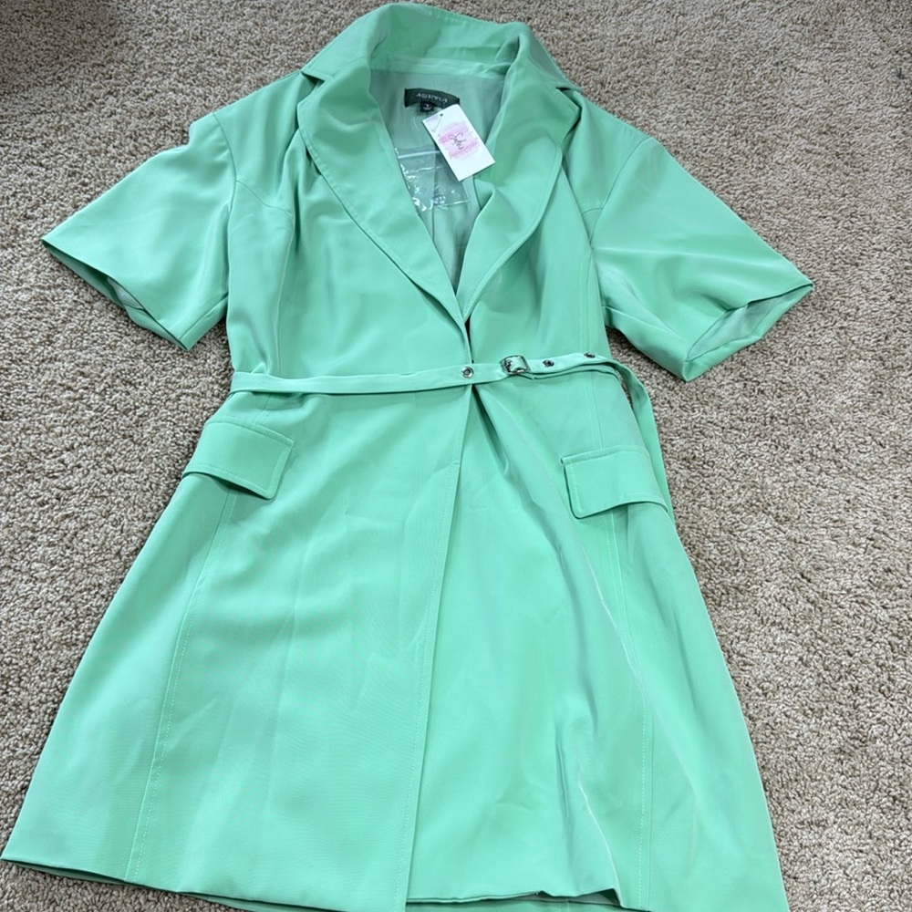 Pastel lime, belted, mini dress